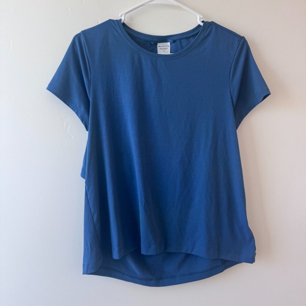 Athleta Blue Short Sleeve Open Back Activewear Top Tee Size S